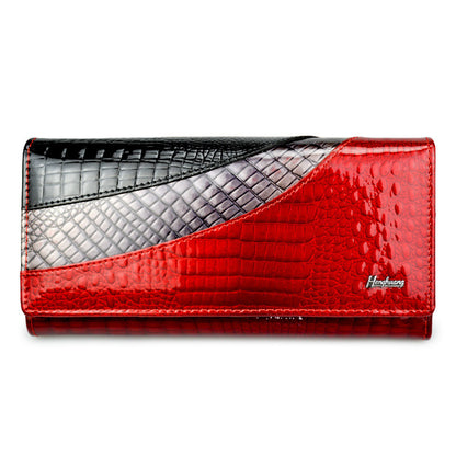 fashion snap button womens cowhide patent leather wallet