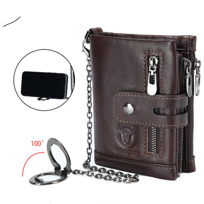 leather mobile phone holder wallet multi function anti theft chain