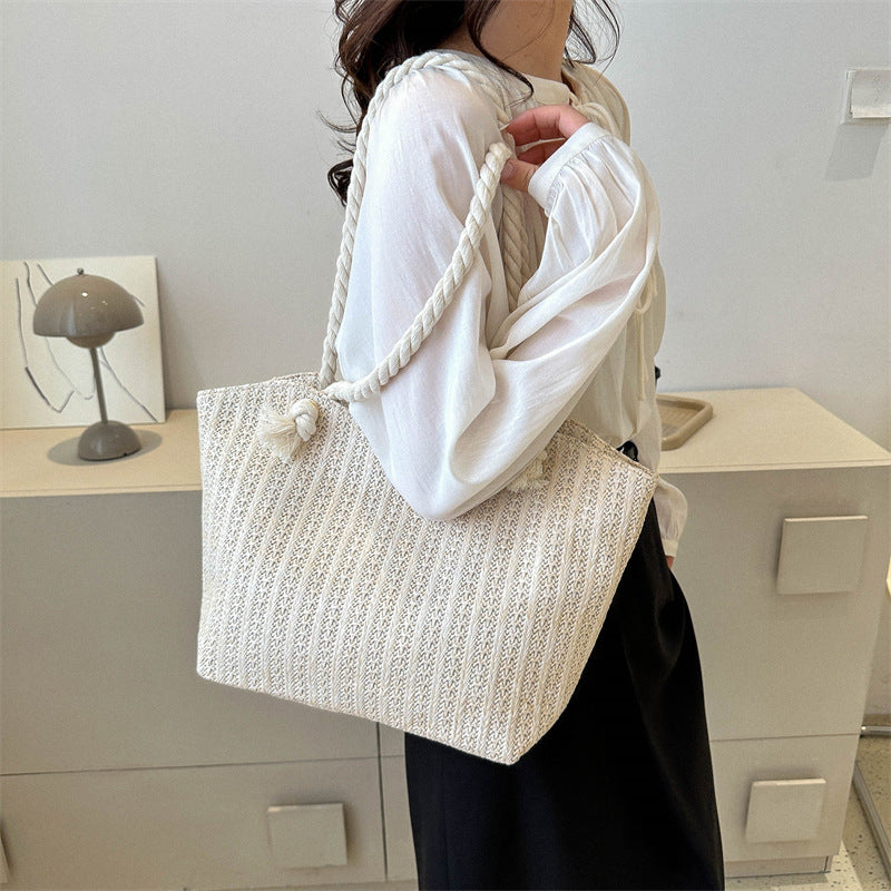 womens fashion straw large capacity shoulder tote bag