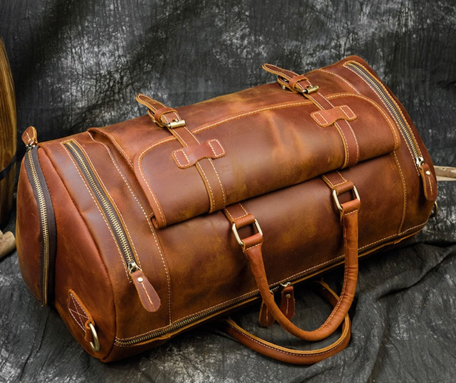 retro crazy horse leather mens travel bag