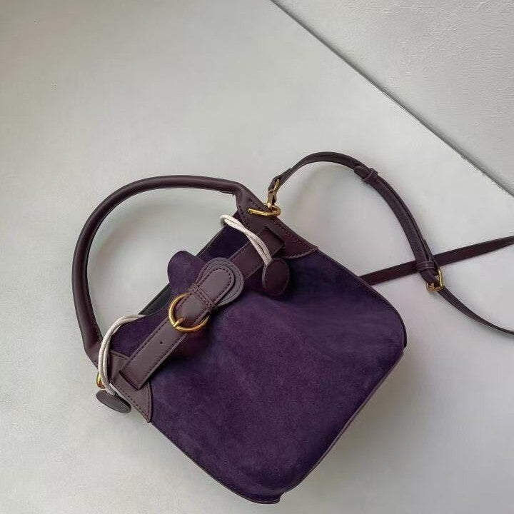 purple velvet bucket womens shoulder messenger bag