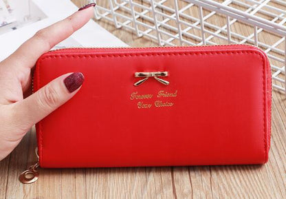 womens solid color bow two layer wallet