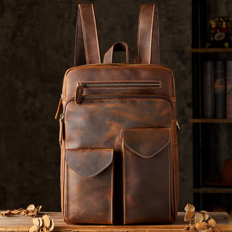 mens handmade crazy horse leather backpack