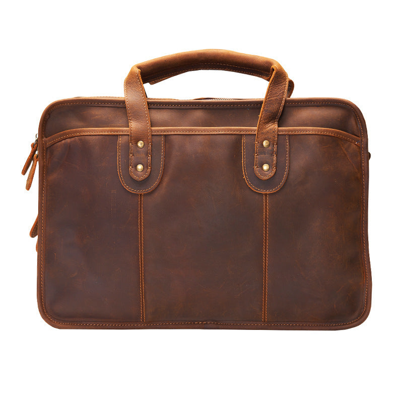 large capacity retro crazy horse leather briefcase for men