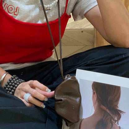 Hanging Neck Cowhide Cloud Coin Purse Earphone Bag