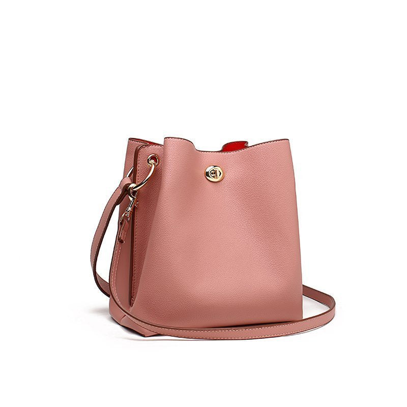 solid color fashion trend ladies messenger bucket bag