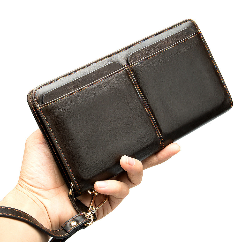 business double pocket mens wallet long wallet multiple card slots genuine leather mens clutch clutch