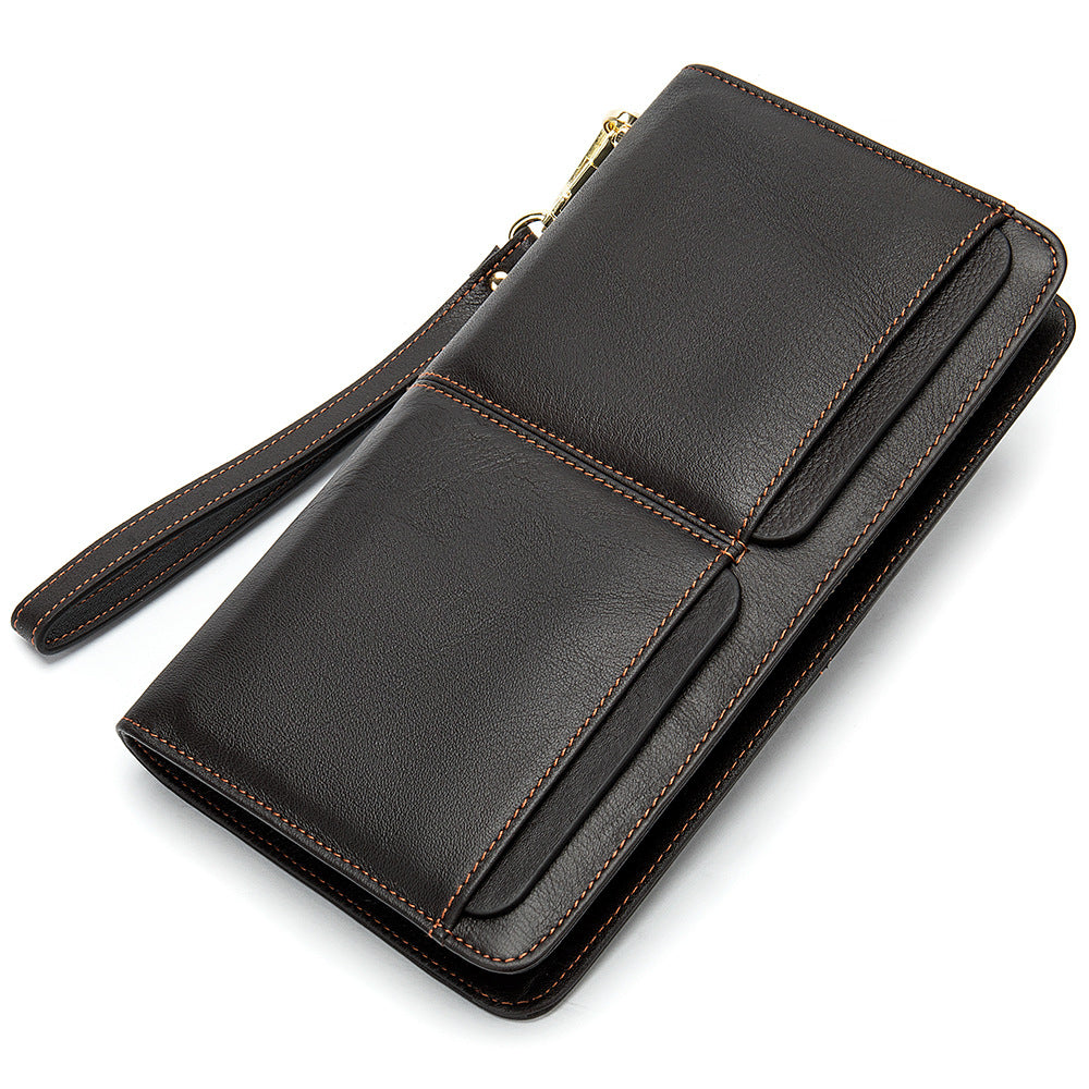 business double pocket mens wallet long wallet multiple card slots genuine leather mens clutch clutch