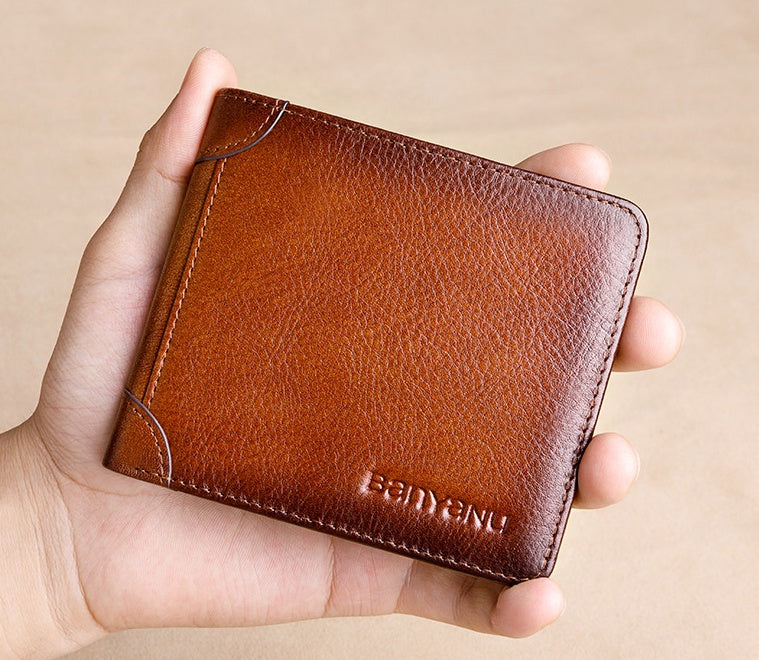 mens short leather large capacity horizontal wallet