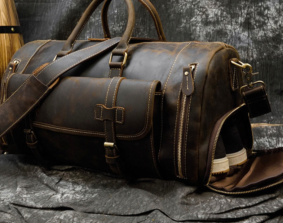 retro crazy horse leather mens travel bag