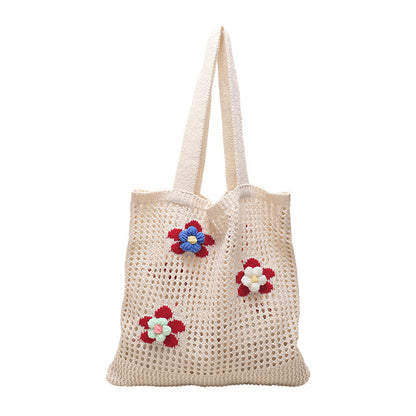 hollow knitted bag westernized flower one shoulder handbag