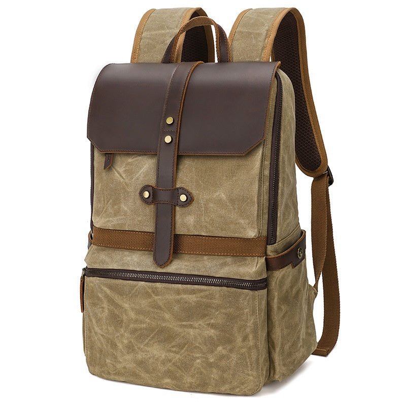 waterproof batik canvas backpack crazy horse leather mens bag