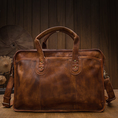 mens vintage first layer leather travel briefcase