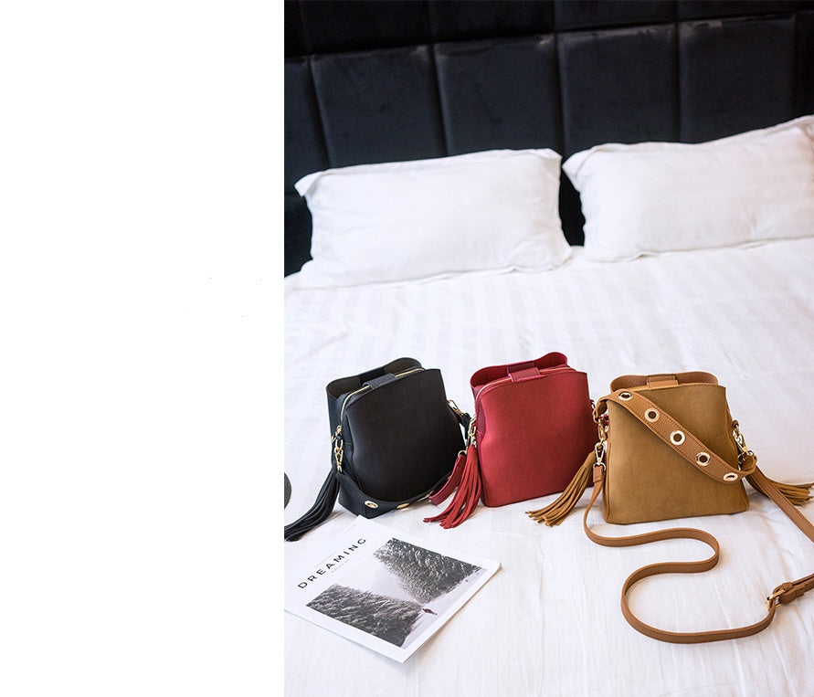 spring-new-frosted-tassel-bucket-bag-korean-version-of-the-wild-shoulder-bag-female-handkerchief-retro-messenger