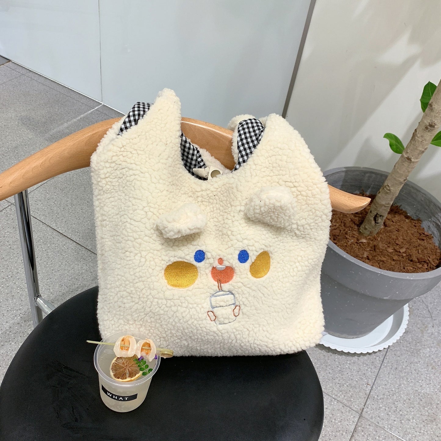 cute plush large capacity tote