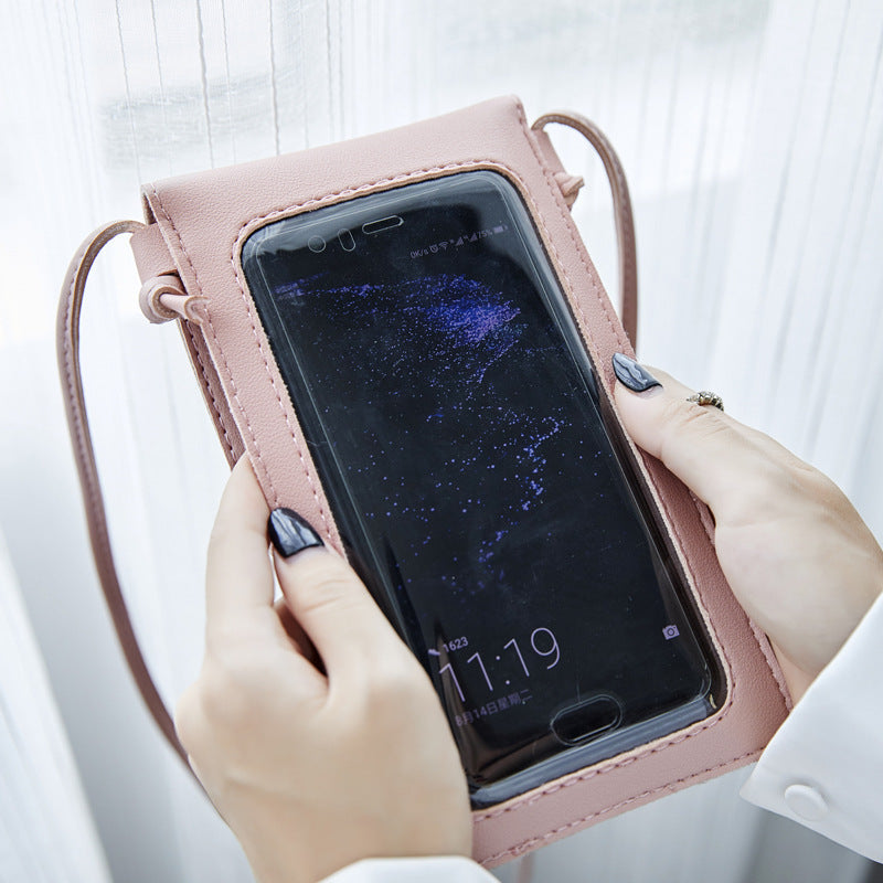 cross body mobile phone bag touching screen clear window mini purse cell phone bag pouch din889