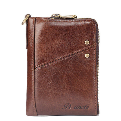 mens leather zipper short wallet