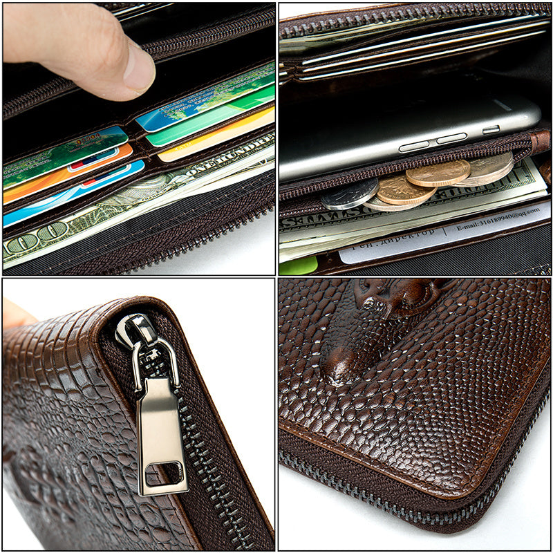 crocodile embossed cowhide wallet