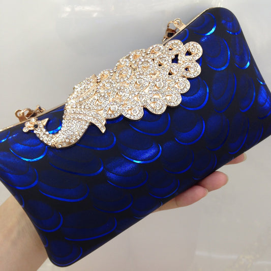 diamond encrusted peacock leather dinner bag magic color