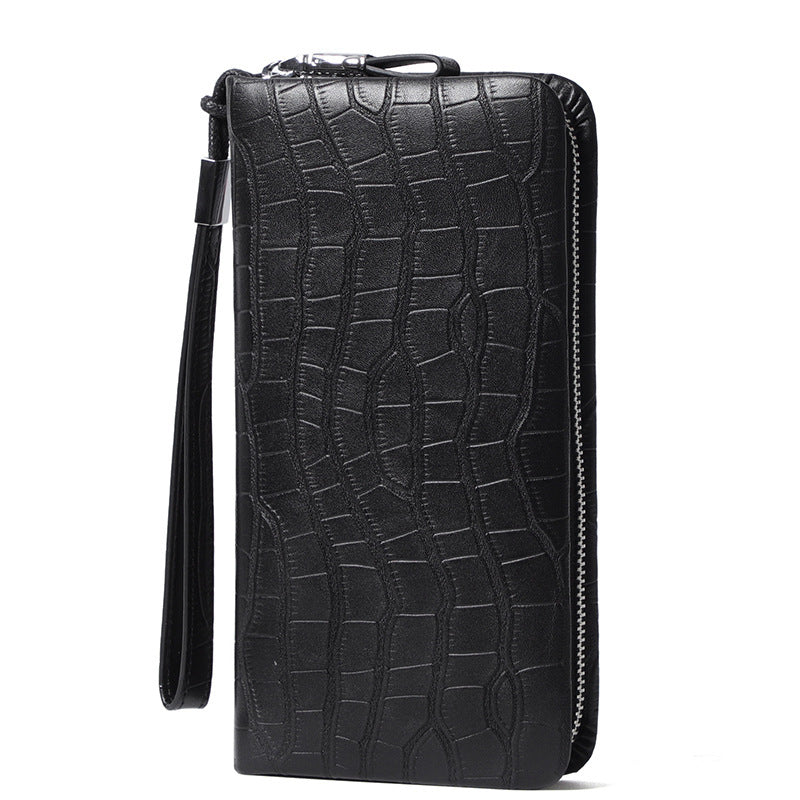 mens leather long zipper multiple card slots wallet