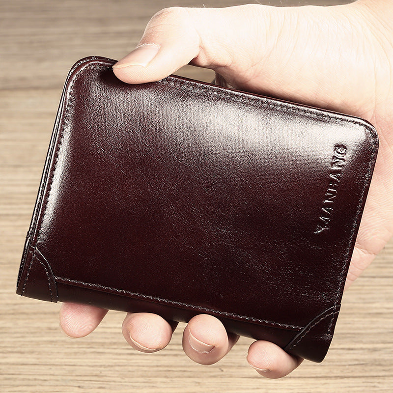 mens top layer short leather wallet