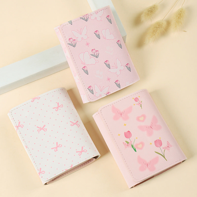 butterfly patterned short style three fold wallet multifunction