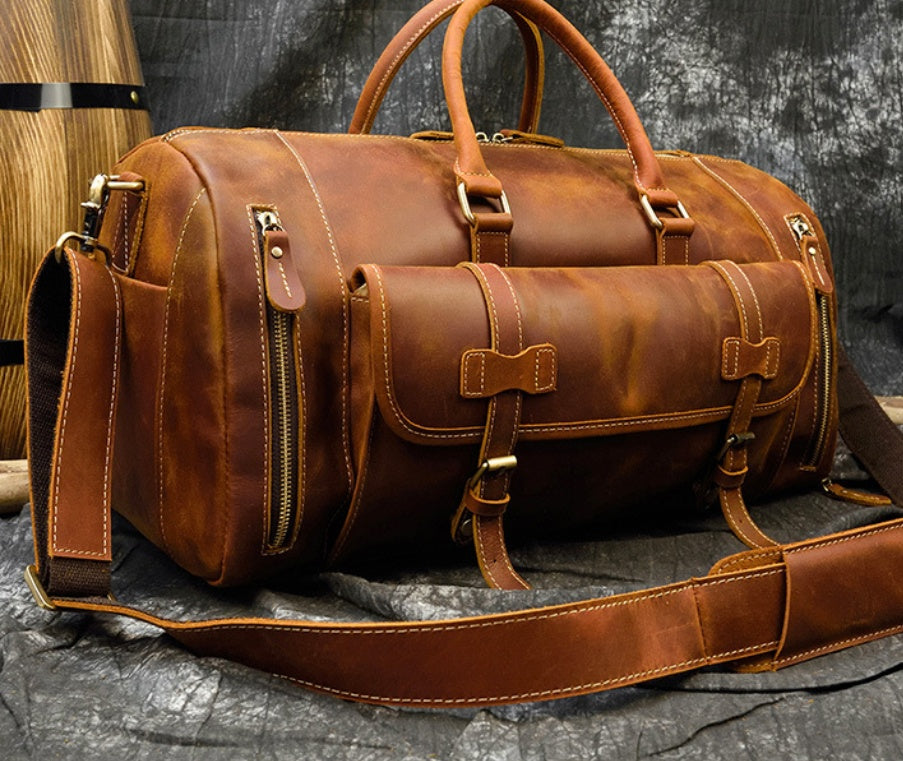 retro crazy horse leather mens travel bag