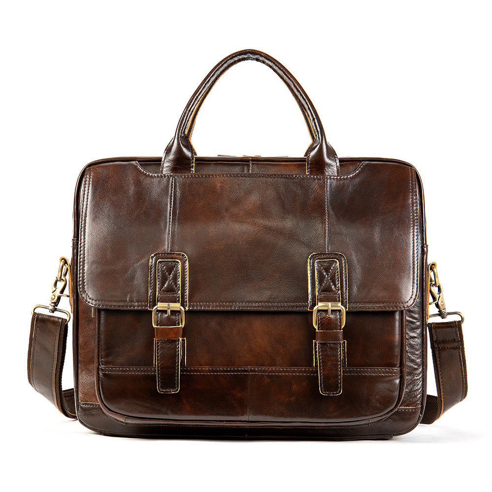 mens crosswise business handbag in real cowhide leather