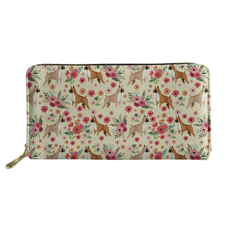 womens long floral dog printed pu wallet