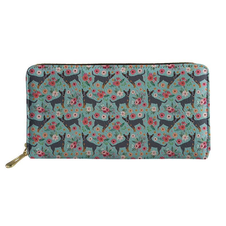 womens long floral dog printed pu wallet