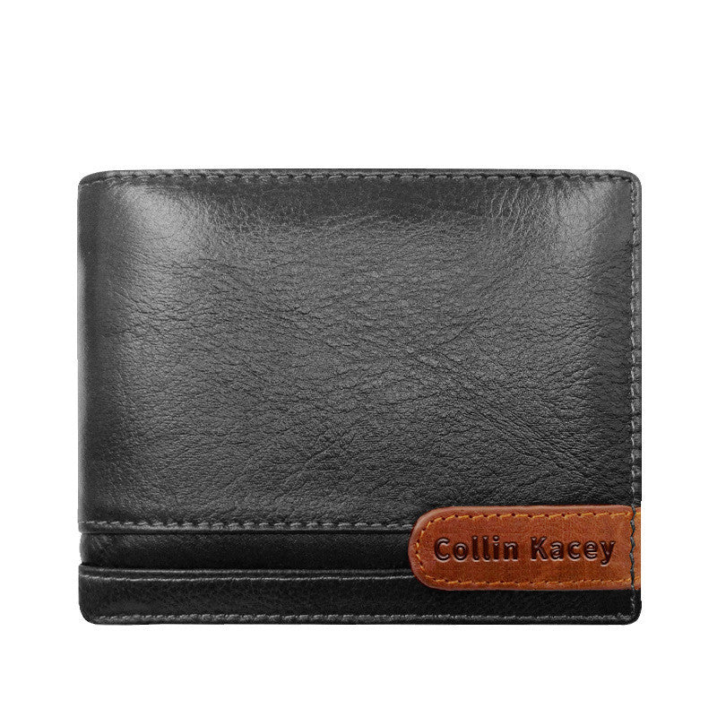 mens cowhide bag fashion short wallet multi card wallet