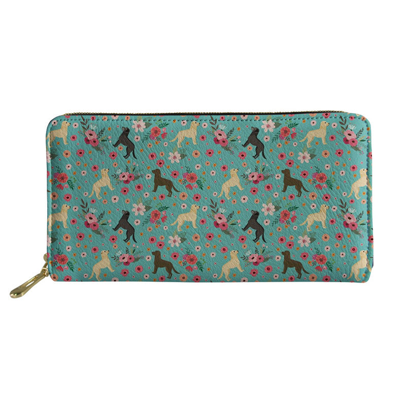 womens long floral dog printed pu wallet