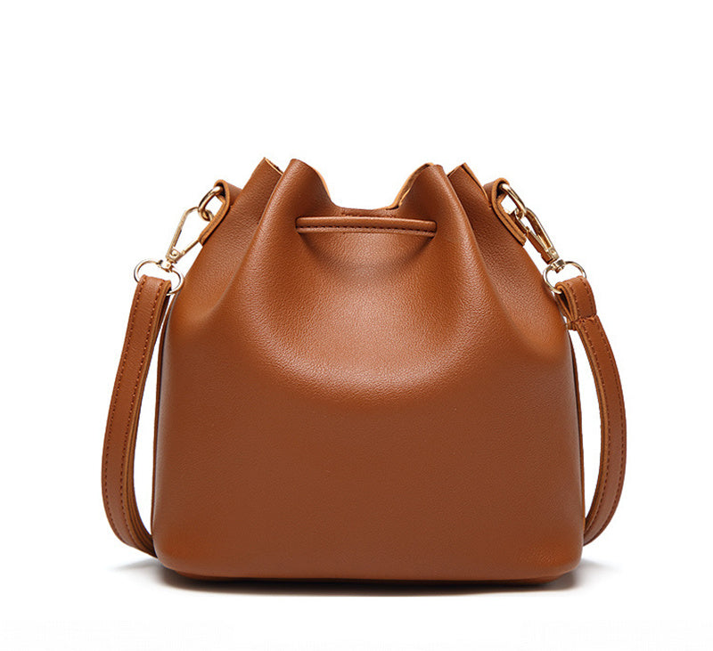 vintage fashion small women leather bucket bag handbag tassel drawstring shoulder bag