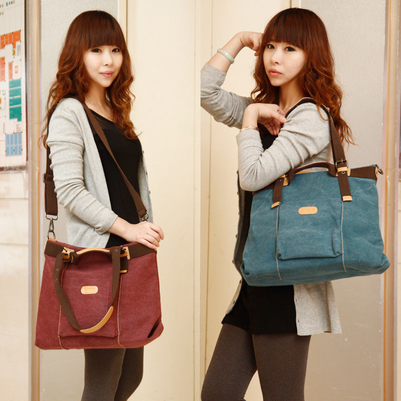 the new female canvas bag retro fashion all match portable shoulder satchel korean fashion big bag