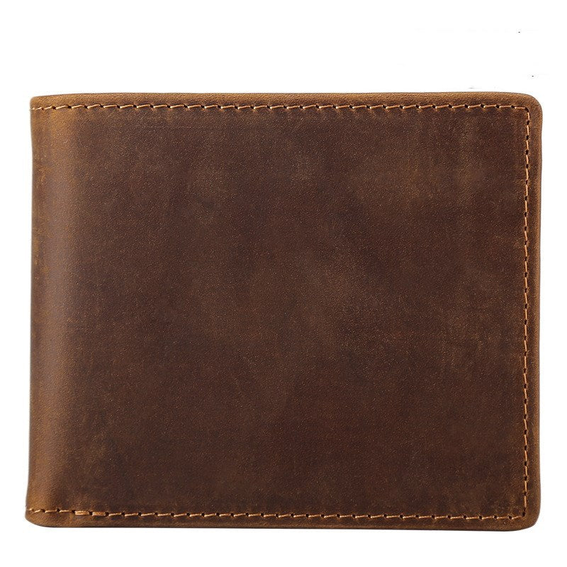 vintage crazy horse leather handmade short strap wallet