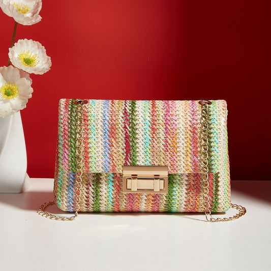fashion crossbody bag straw lock closure simple small square bag