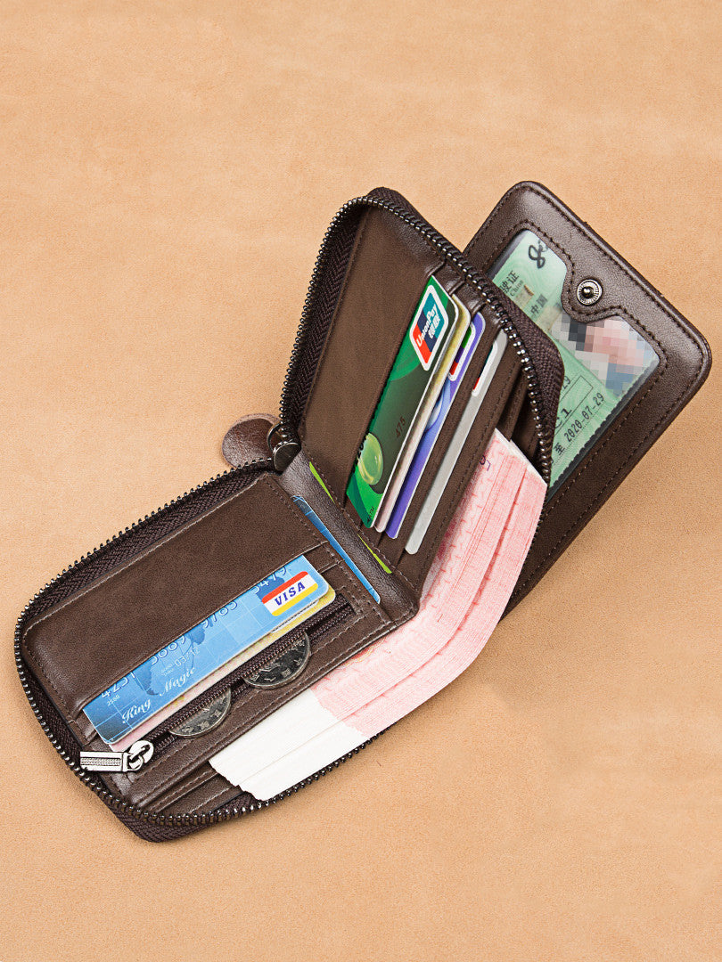 leather zipper drivers license card bag