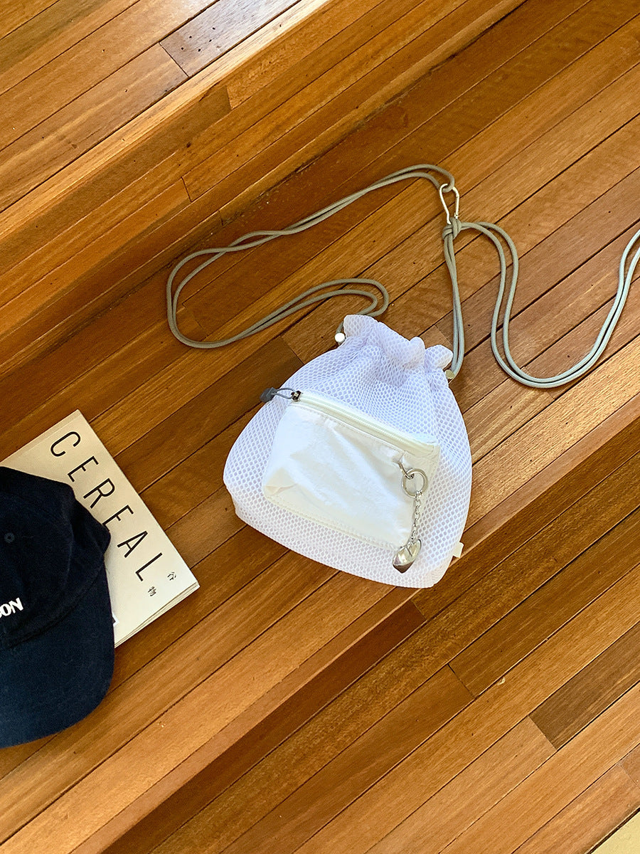 small mesh drawstring bucket bag fashion cute messenger shoulder bags for women