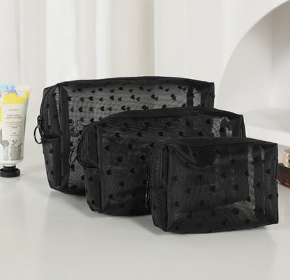 mesh cosmetic love storage bag portable