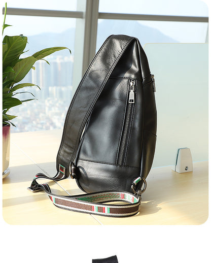 genuine leather mens chest bag one shoulder leisure sports