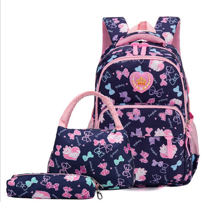 new student bag simple splash proof backpack sweet print backpack three piece