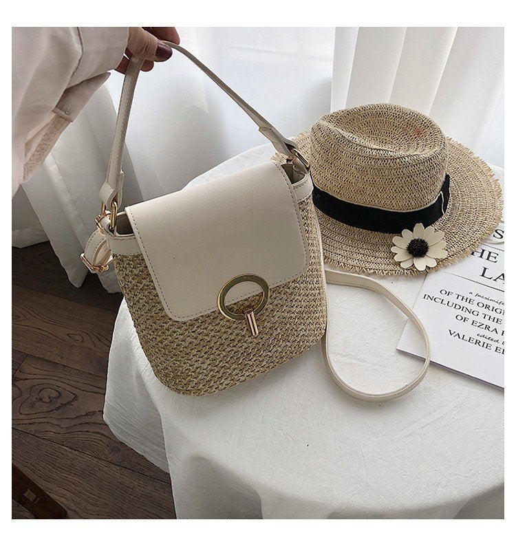 summer new simple straw shoulder beach bag