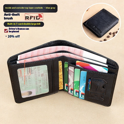 mens wallet rfid anti theft swiping ultra thin first layer cowhide