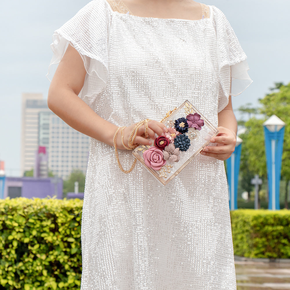 transparent flower acrylic square bag