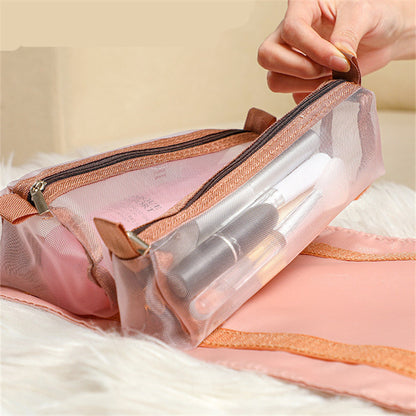 4pcs in 1 cosmetic bag for women zipper mesh separable cosmetics pouch ladies foldable nylon bag rope makeup bag