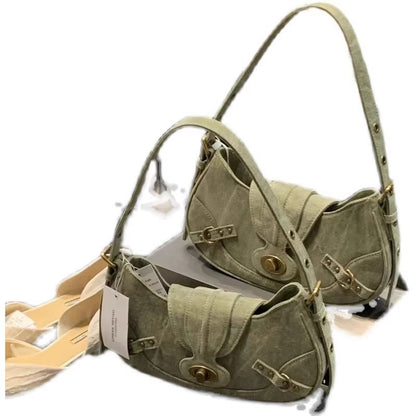 american retro army green stitching underarm bag