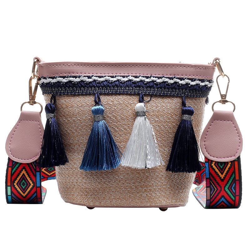 ladies straw woven shoulder bag bucket bag