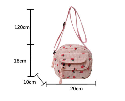 corduroy cloth bag womens strawberry printing