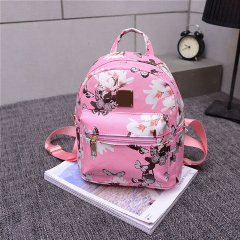 butterfly shoulder bag female korean version of floral pu student backpack