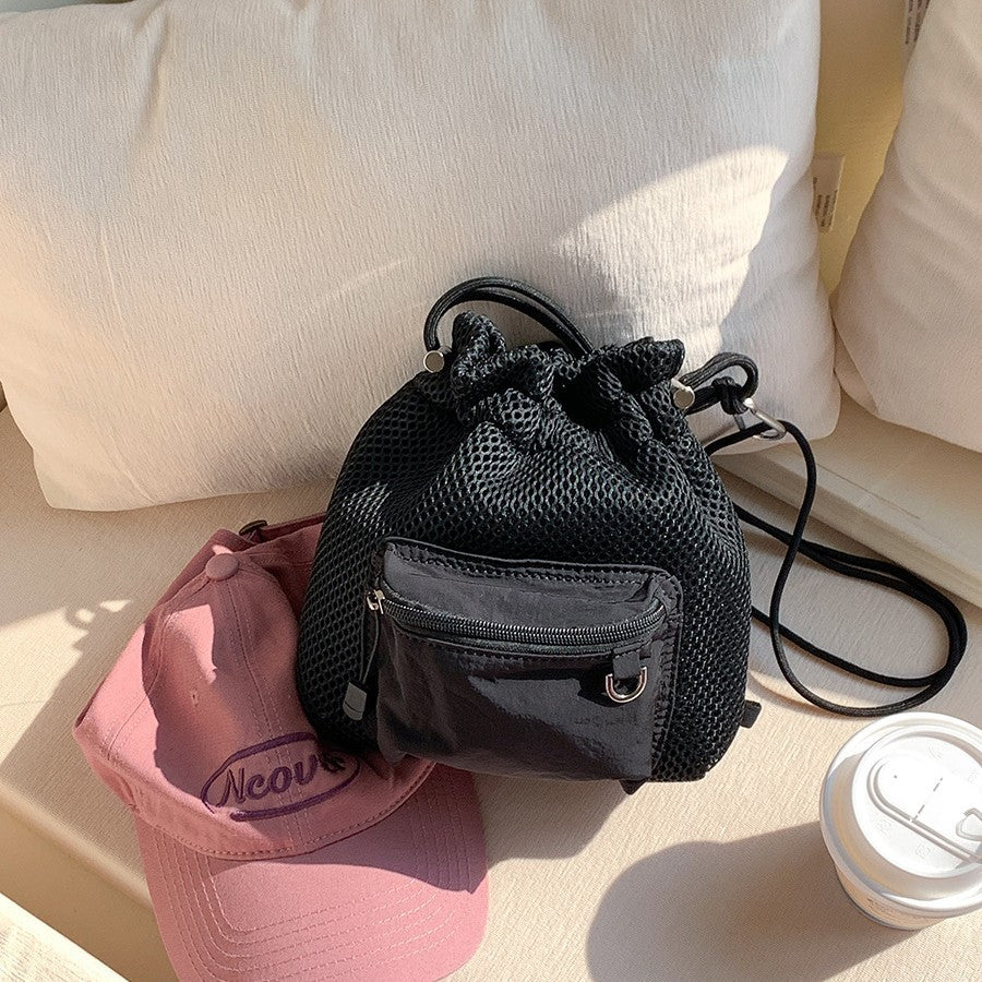 small mesh drawstring bucket bag fashion cute messenger shoulder bags for women